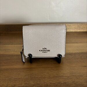 Coach Small Taupe Gray Crossgrain Leather Trifold Wallet